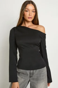 boohoo Top asymétrique à épaules froncées et à coupe longue<Femme Tops D’Automne|Tops