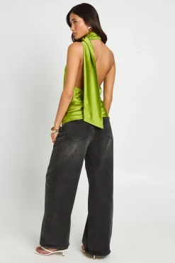 boohoo Top Asymétrique À Une Épaule Avec Détail Foulard En Satin Et Fronces<Femme Satin Et Dentelle|Tops