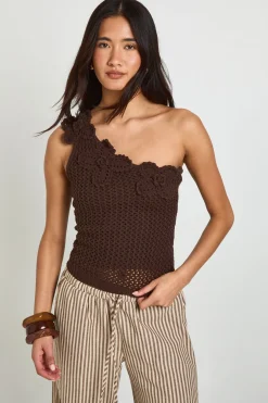 Top Asymétrique À Une Épaule En Crochet Fleuri Avec Corsage