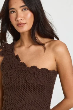 Top Asymétrique À Une Épaule En Crochet Fleuri Avec Corsage