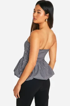 boohoo Top ballon puffy en bengaline à carreaux<Femme Tops