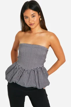 boohoo Top ballon puffy en bengaline à carreaux<Femme Tops