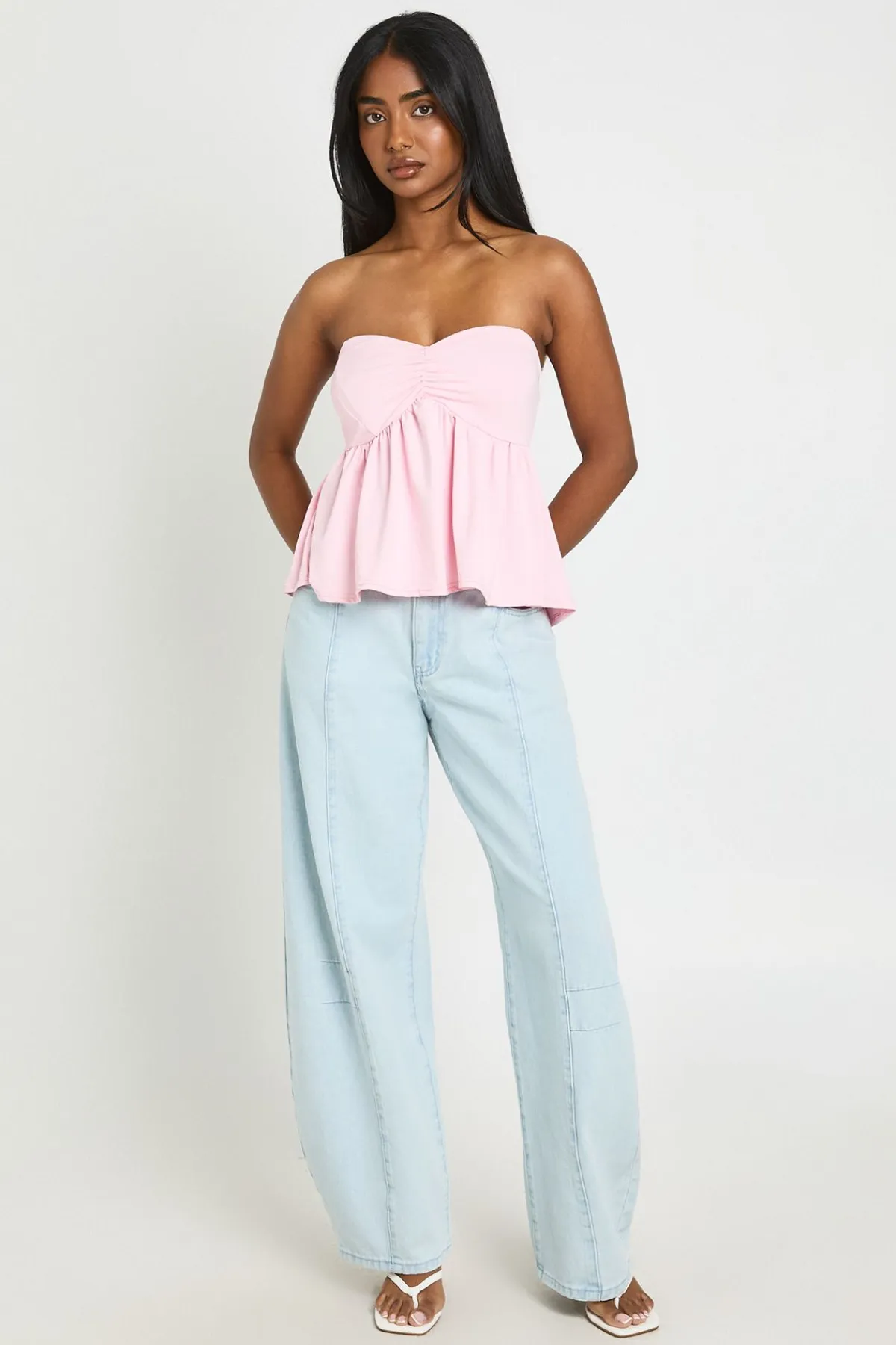 boohoo Top Bandeau À Basque Avec Buste Froncé<Femme Tops