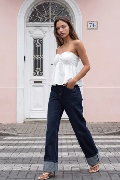 boohoo Top Bandeau À Basque Avec Fronces Sur Le Buste<Femme Tons Neutres|Tops