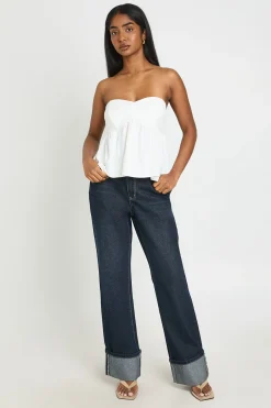 boohoo Top Bandeau À Basque Avec Fronces Sur Le Buste<Femme Tons Neutres|Tops