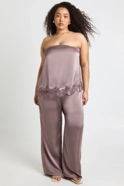 Top Bandeau Fluide En Satin Grande Taille Avec Ourlet En Dentelle