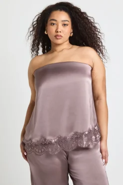 Top Bandeau Fluide En Satin Grande Taille Avec Ourlet En Dentelle