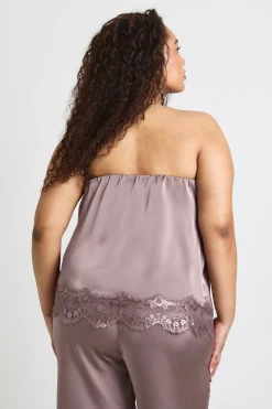Top Bandeau Fluide En Satin Grande Taille Avec Ourlet En Dentelle
