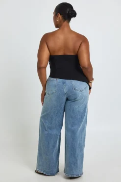 Top Bandeau Froncé Grande Taille En Bengaline Avec Ourlet Asymétrique