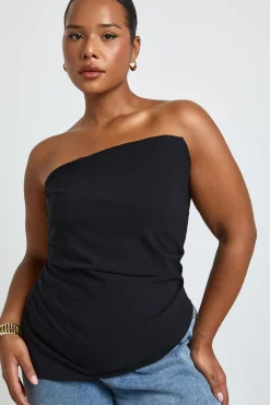 Top Bandeau Froncé Grande Taille En Bengaline Avec Ourlet Asymétrique