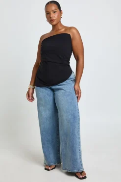 Top Bandeau Froncé Grande Taille En Bengaline Avec Ourlet Asymétrique