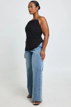 Top Bandeau Froncé Grande Taille En Bengaline Avec Ourlet Asymétrique