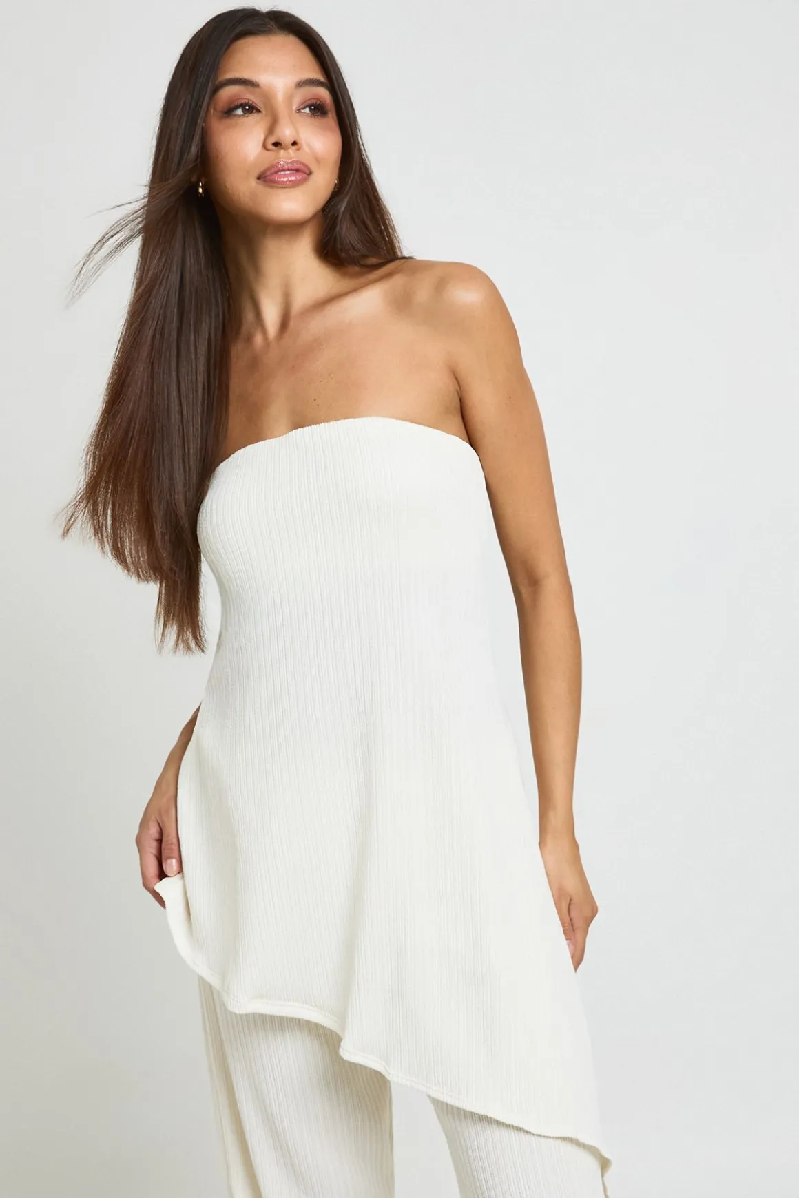 Top Bandeau Longue Plissé À Ourlet Asymétrique