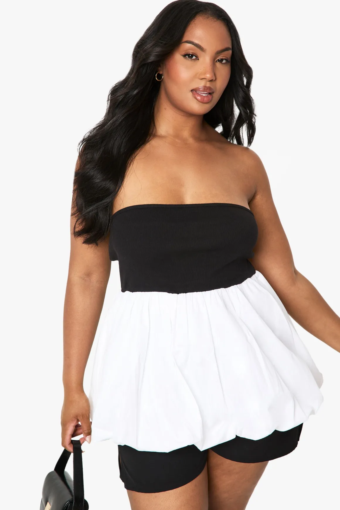 Top bandeau puffball en mélange de tissus taille plus