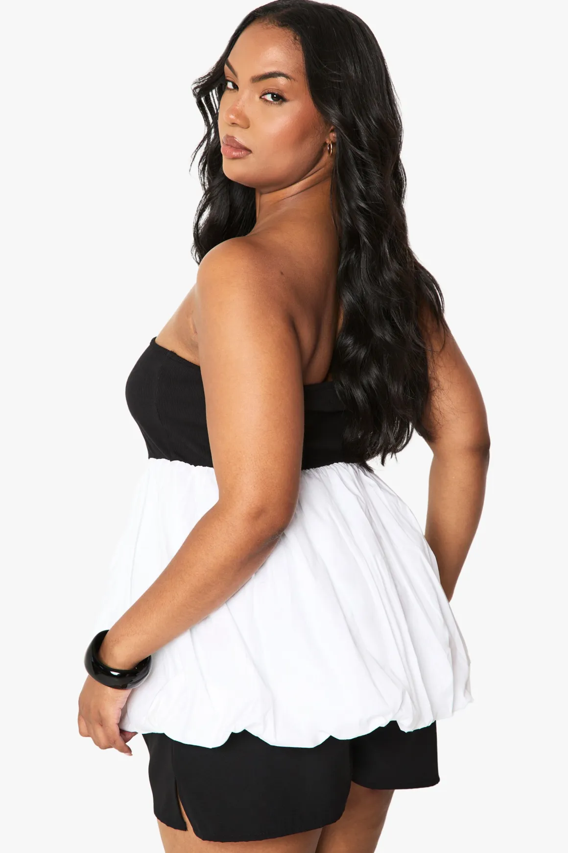 Top bandeau puffball en mélange de tissus taille plus