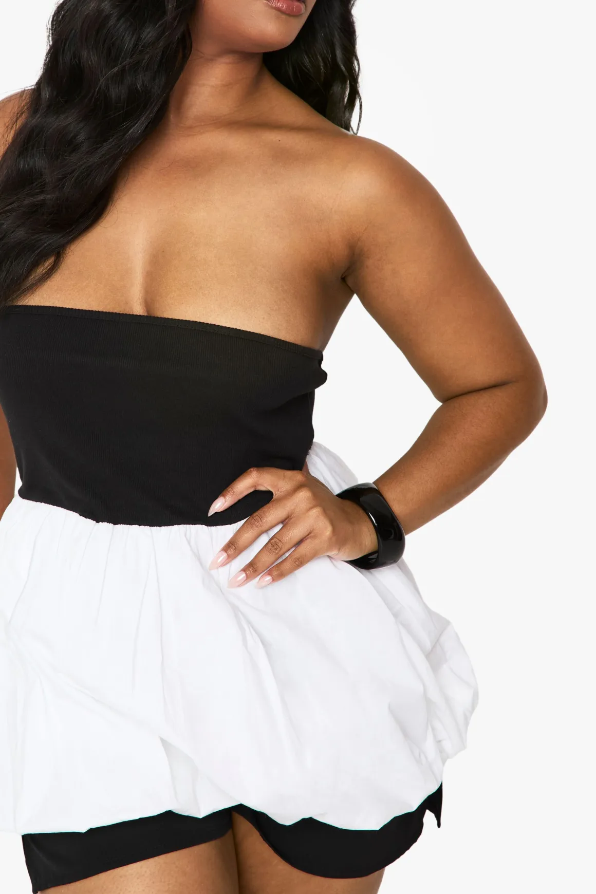 Top bandeau puffball en mélange de tissus taille plus