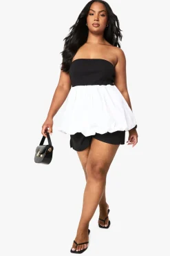 Top bandeau puffball en mélange de tissus taille plus