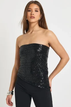 Top bandeau à sequins à ourlet asymétrique