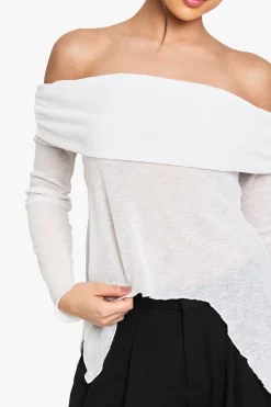 boohoo Top Bardot en mesh transparent avec détail drapé<Femme Tops