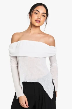 boohoo Top Bardot en mesh transparent avec détail drapé<Femme Tops