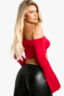 Top Bardot fluide à détail de nœud