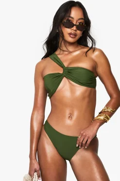 Top Bikini Bandeau Halterneck Asymétrique en Satin Premium