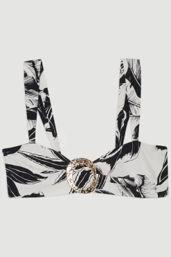 Top bikini bandeau slinky à imprimé palmier