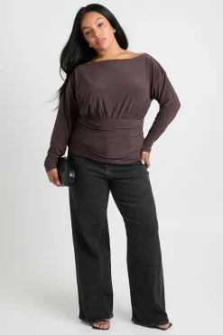 Top Blouson Plus à Panneau Froncé et à Manches d'Ange Longues