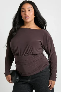 Top Blouson Plus à Panneau Froncé et à Manches d'Ange Longues