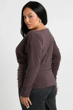 Top Blouson Plus à Panneau Froncé et à Manches d'Ange Longues
