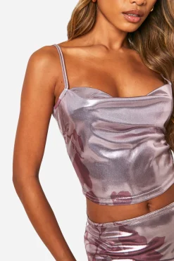 Top Cami en foil à encolure cascade