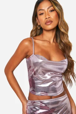 Top Cami en foil à encolure cascade