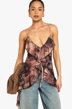 boohoo Top Cami en mesh à volants<Femme Tops
