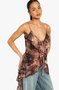 boohoo Top Cami en mesh à volants<Femme Tops