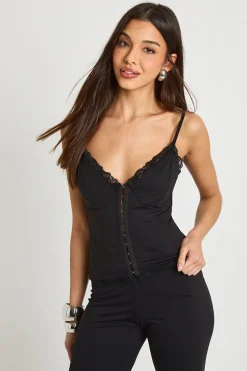boohoo Top-camisole à double couche modelante avec bordure en dentelle fluide et crochets & œillets<Femme Satin Et Dentelle|Tops