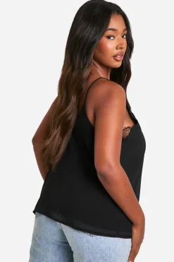 Top camisole en chiffon avec insert de dentelle