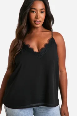 Top camisole en chiffon avec insert de dentelle