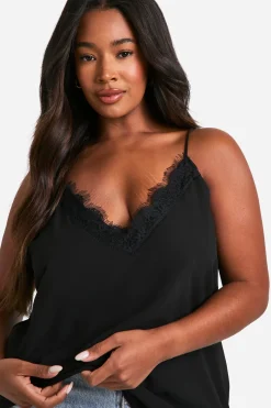 Top camisole en chiffon avec insert de dentelle