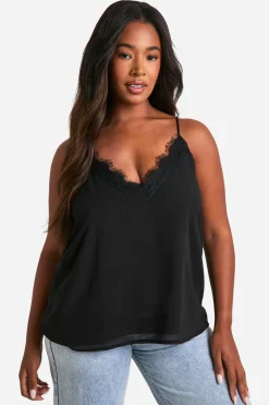 Top camisole en chiffon avec insert de dentelle