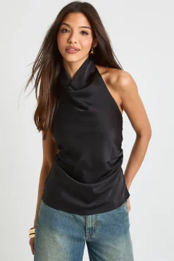 Top camisole en satin à col drapé