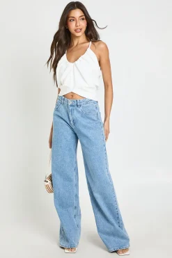Top Caraco Blouson Froncé En Tissu Slinky Mat