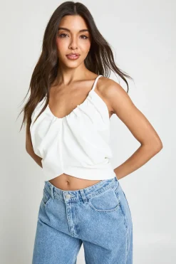 Top Caraco Blouson Froncé En Tissu Slinky Mat