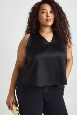 Top Caraco Dos Nageur Grande Taille Satiné Avec Finitions Dorées