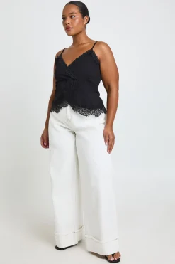 boohoo Top Caraco En Mousseline Avec Bordure En Dentelle Grande Taille<Femme Satin Et Dentelle|Tops