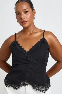boohoo Top Caraco En Mousseline Avec Bordure En Dentelle Grande Taille<Femme Satin Et Dentelle|Tops