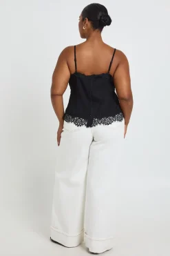 boohoo Top Caraco En Mousseline Avec Bordure En Dentelle Grande Taille<Femme Satin Et Dentelle|Tops