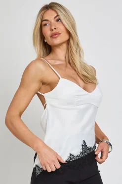 boohoo Top Caraco En Satin À Dos Noué Avec Dentelle Contrastante<Femme Satin Et Dentelle|Tops
