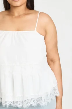 Top Caraco Grande Taille En Mousseline À Ourlet En Dentelle Superposé
