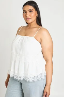 Top Caraco Grande Taille En Mousseline À Ourlet En Dentelle Superposé