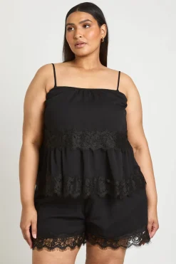 Top Caraco Grande Taille En Mousseline À Ourlet En Dentelle Superposé